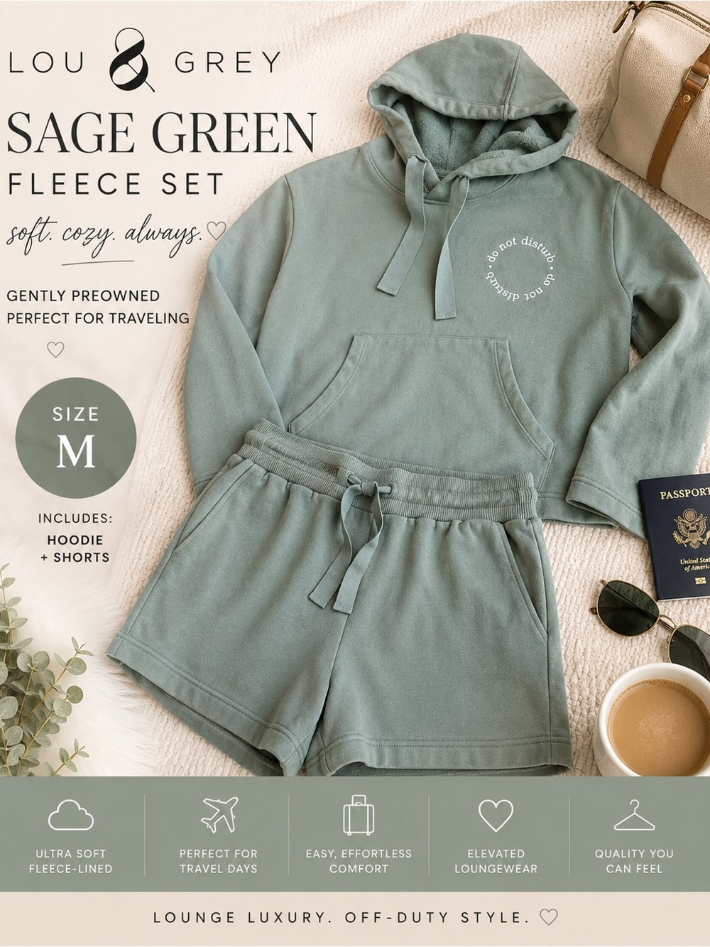 Lou & Grey Sage Green Hoodie and Shorts Loungewear Set